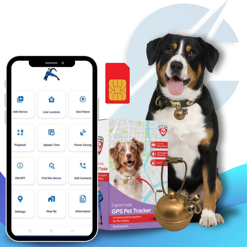 Captain India Smart Bell Lifestyle GPS Tracker | with 24/7 Pet Safety Station | 1 Year Sim Subscription Included | Long Battery Life | Free Pet Smart QR Tag Captain India Smart Bell Lifestyle GPS Tracker | with 24/7 Pet Safety Station | 1 Year Sim Subscription Included | Long Battery Life | Free Pet Smart QR Tag