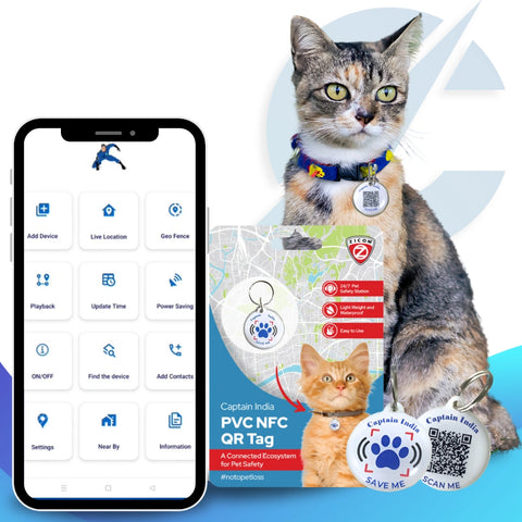 Captain India Smart QR Tag (PVC) - Passive Tracking for Cats, Dogs & Other animals with Lifetime Free Subscription