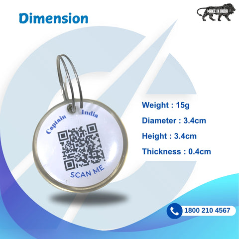 Captain India Smart QR Tag (PVC) - Passive Tracking for Cats, Dogs & Other animals with Lifetime Free Subscription