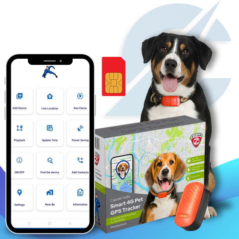 Captain India Smart 4G GPS Tracker: for Dogs, Cats & Other animals | with 24/7 Pet Safety Station | 1 Year Sim Subscription Included| Long Battery Life | Free Pet Smart QR Tag | From the Leaders in Safety